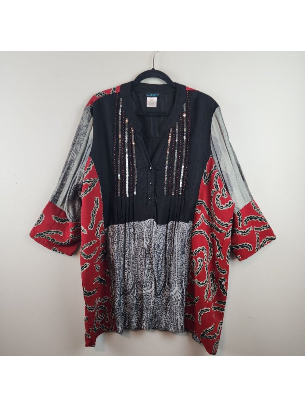 Ulla Popken mixed print tunic plus size 20 22 A- line bead sequin embellishment